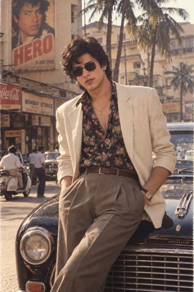 80s Bollywood Hero Vintage Car Portrait