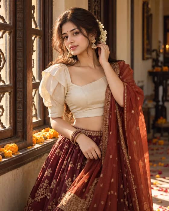 Wine Red Navratri Lehenga Portrait