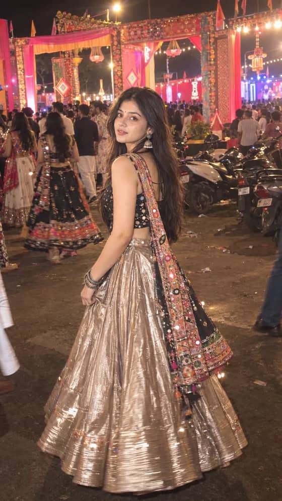 Gen-Z Metallic Lehenga Garba Look Prompt for Navratri