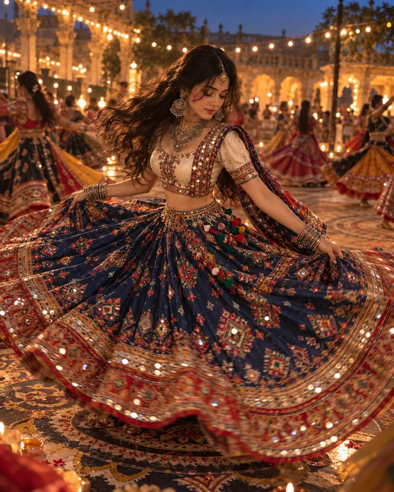 Cobalt Blue Garba Twirl Portrait in Navaratri — ChatGPT prompt 1