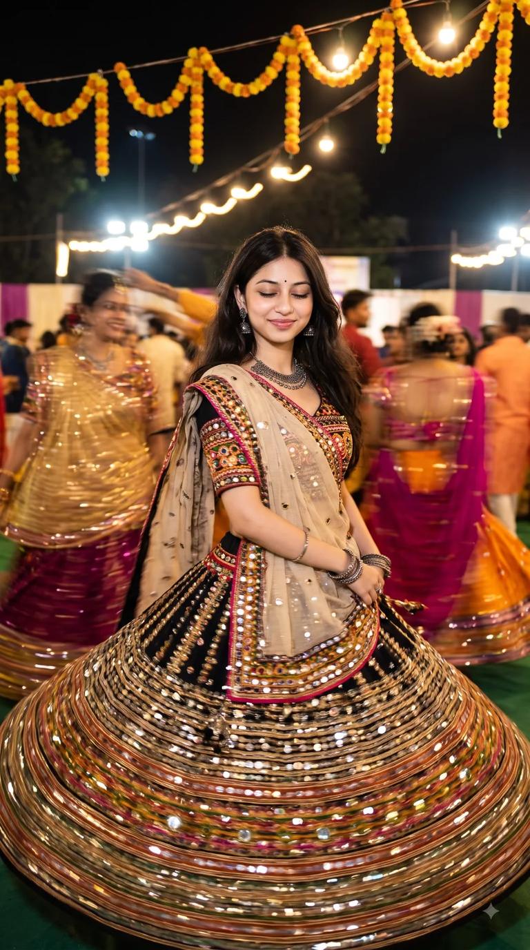 Cobalt Blue Garba Twirl Portrait in Navaratri — Gemini prompt 2